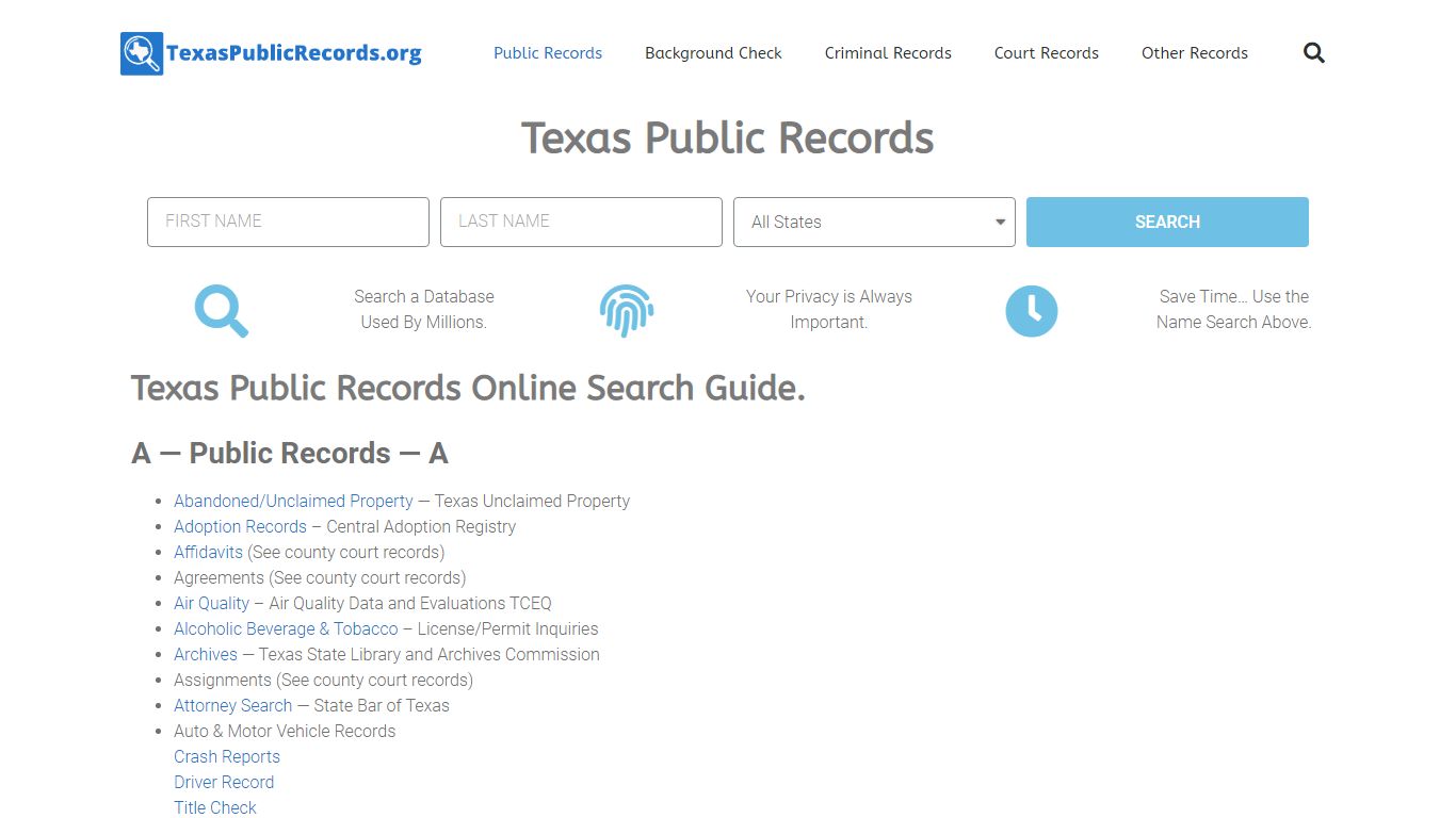 State of Texas Public Records Guide: TexasPublicRecords.org